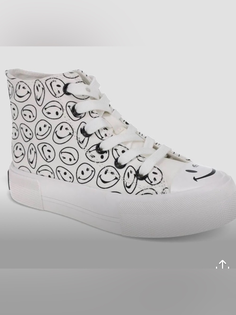 Joe Boxer Kids 13 White High-Top Kids Sneakers with Black Smiley Print
